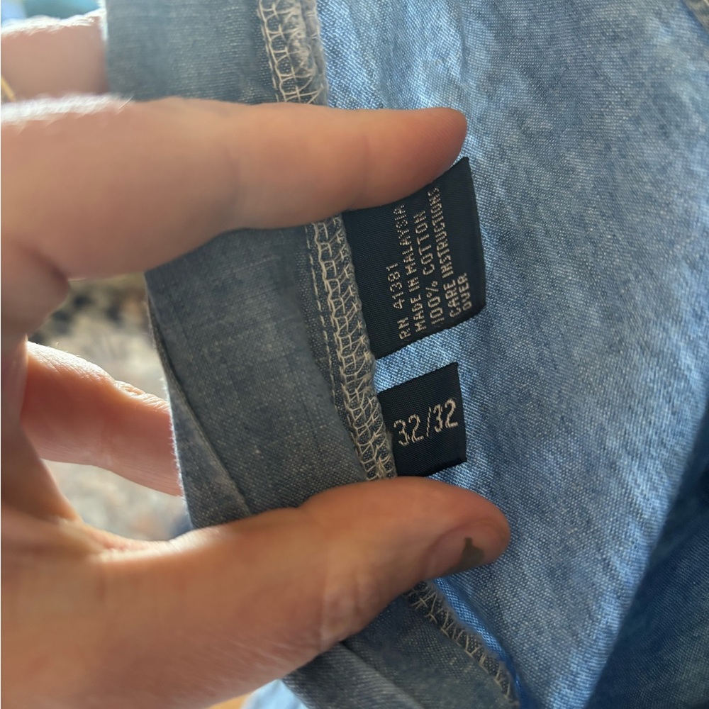 Vintage Polo by Ralph Lauren Chambray Cotton wide leg trousers, size 32 - Picture 7 of 11